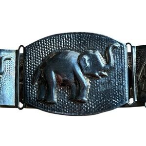 Elephant Embossed Belt Brass Made in India Silver Link Vintage 37” Accessory M L